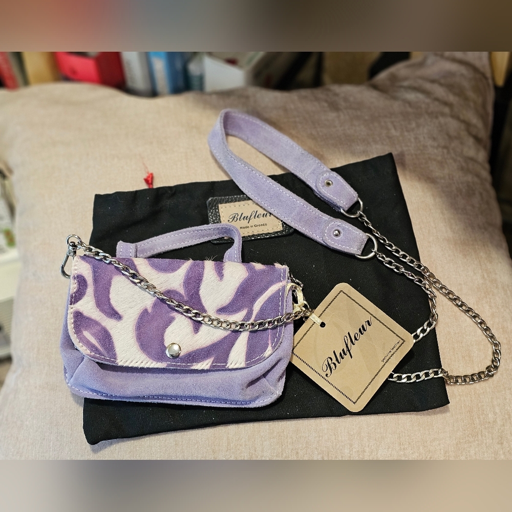 Blufleur Purple & White Mini Bag - Suede & Cowhide - Handmade in Greece - NWT